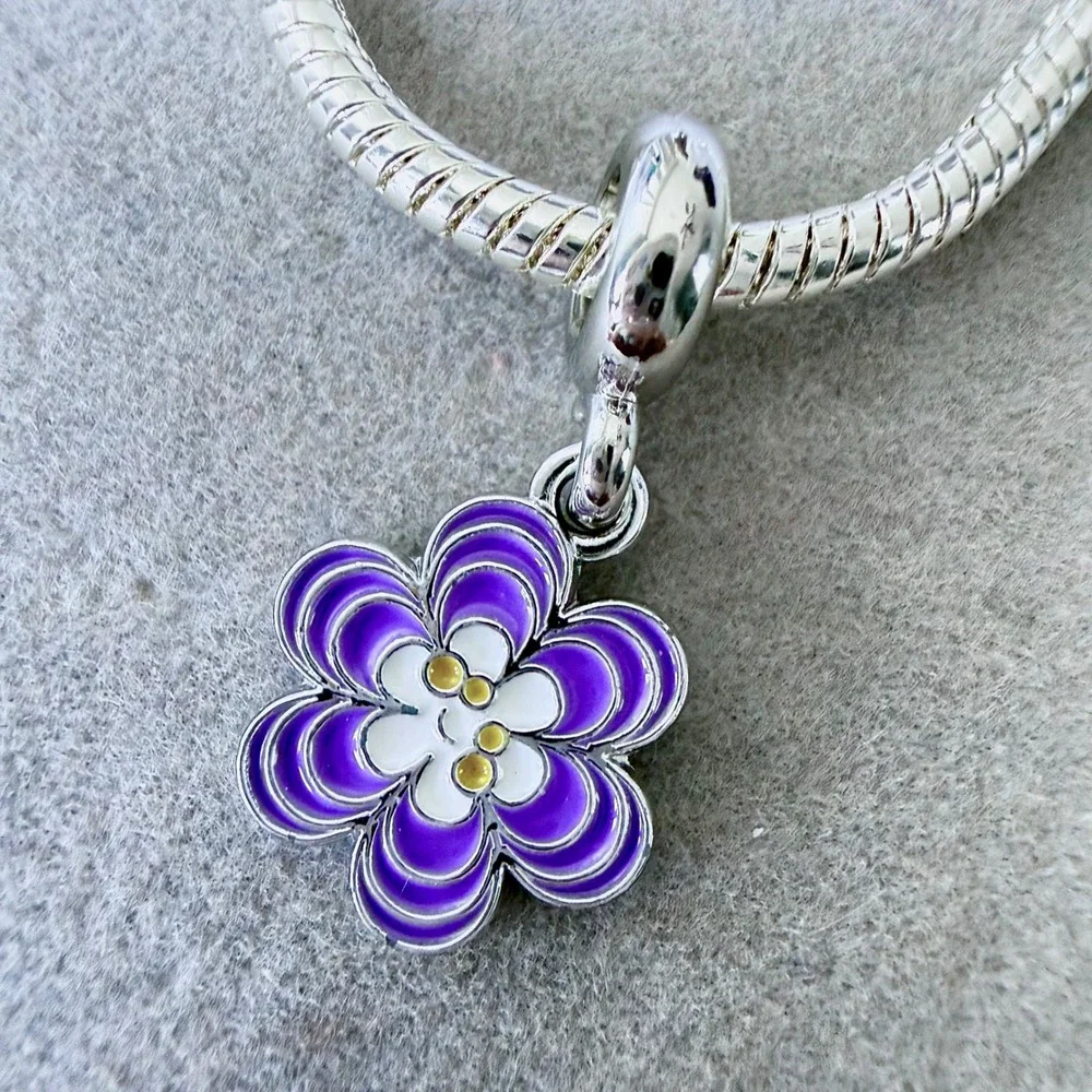 Purple Enamel Flower Dangle Charm fits PANDORA